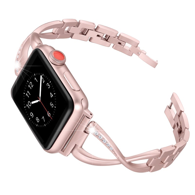 Secbolt Bands Compatible with Apple Watch Band 38mm 40mm 41mm 42mm(Series 11/10) Iwatch SE Series 11/10/9/8/7/6/5/4/3/2/1 Women Dressy Jewelry Metal Accessories Wristband Strap, Color Match Series 1&2 Rose Gold Watch - Image 1